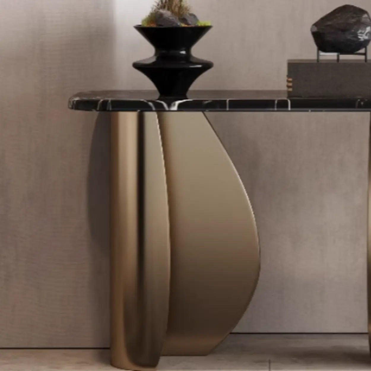 Modern Glam Gold Pedestal Rectangular Console Table