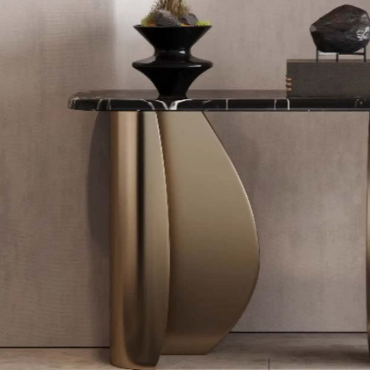 Modern Glam Gold Pedestal Rectangular Console Table