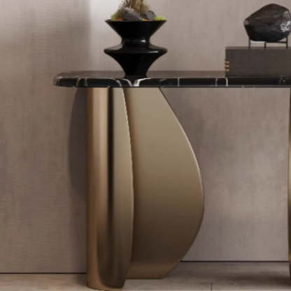 Modern Glam Gold Pedestal Rectangular Console Table