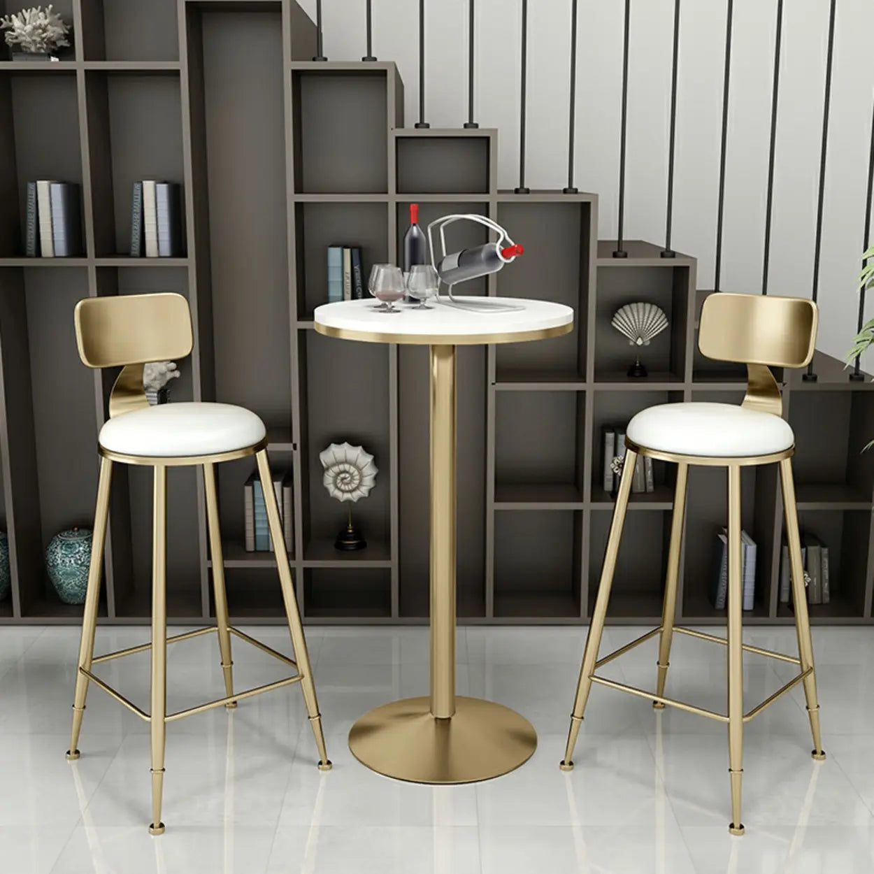 Modern Glam Round Gold Metal Armless Bar Stool