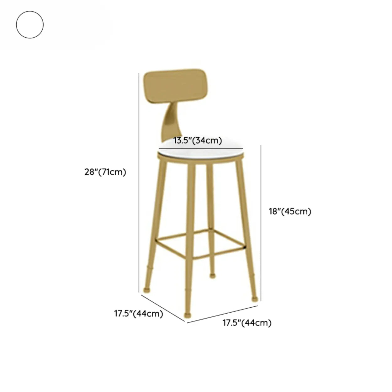 Modern Glam Round Gold Metal Armless Bar Stool