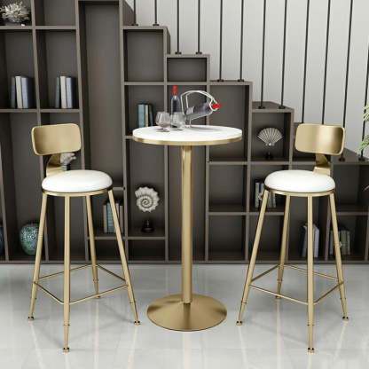 Modern Glam Round Gold Metal Armless Bar Stool — Black