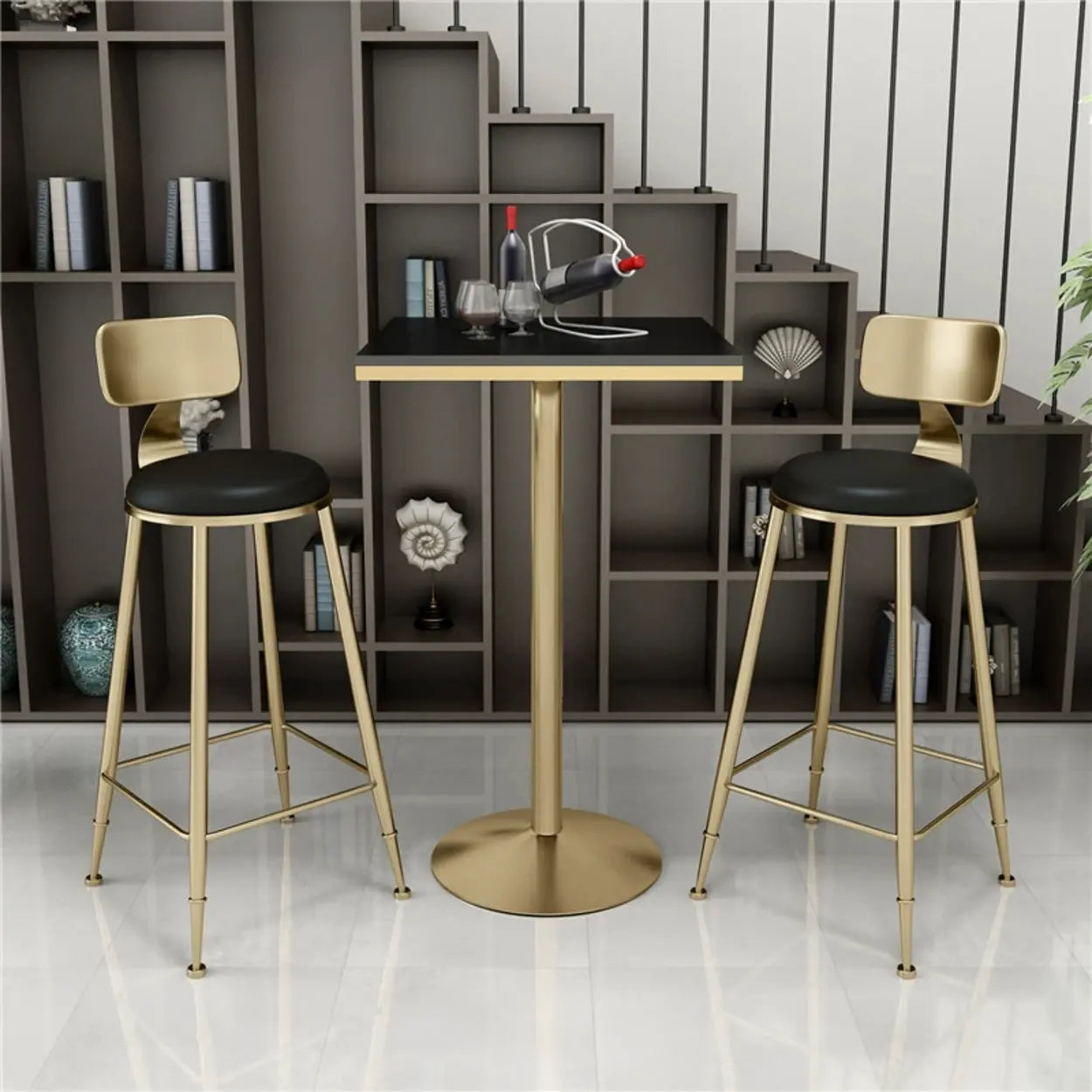 Modern Glam Round Gold Metal Armless Bar Stool — White