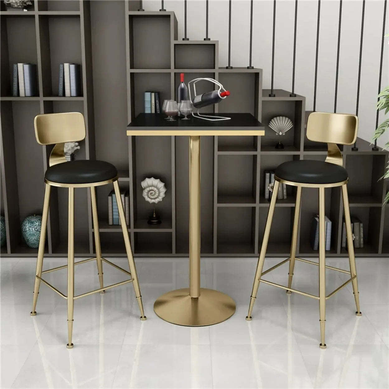 Modern Glam Round Gold Metal Armless Bar Stool — White