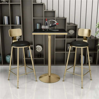 Modern Glam Round Gold Metal Armless Bar Stool — White