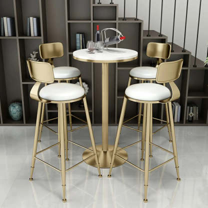 Modern Glam Round Gold Metal Armless Bar Stool — White