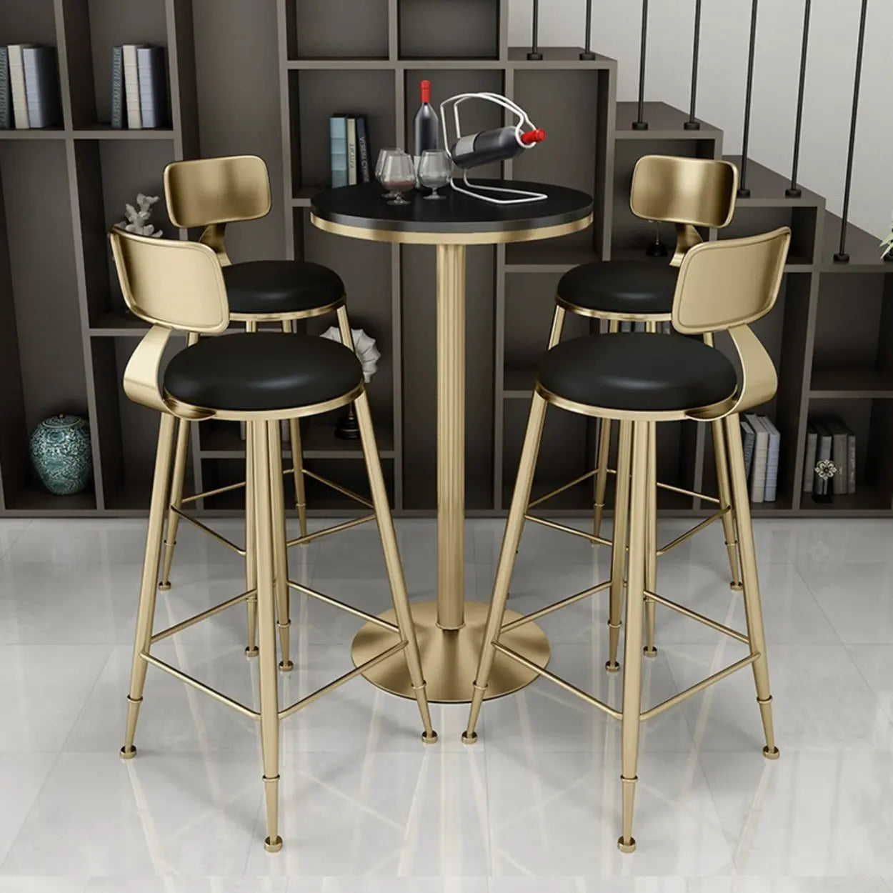 Modern Glam Round Gold Metal Armless Bar Stool
