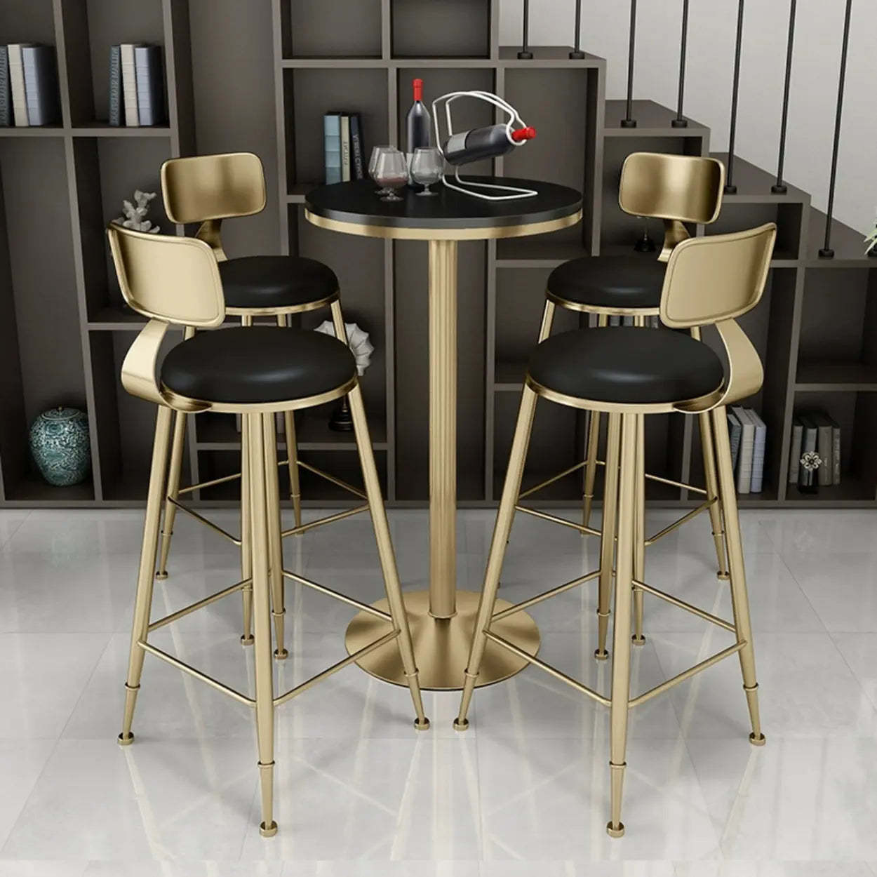 Modern Glam Round Gold Metal Armless Bar Stool