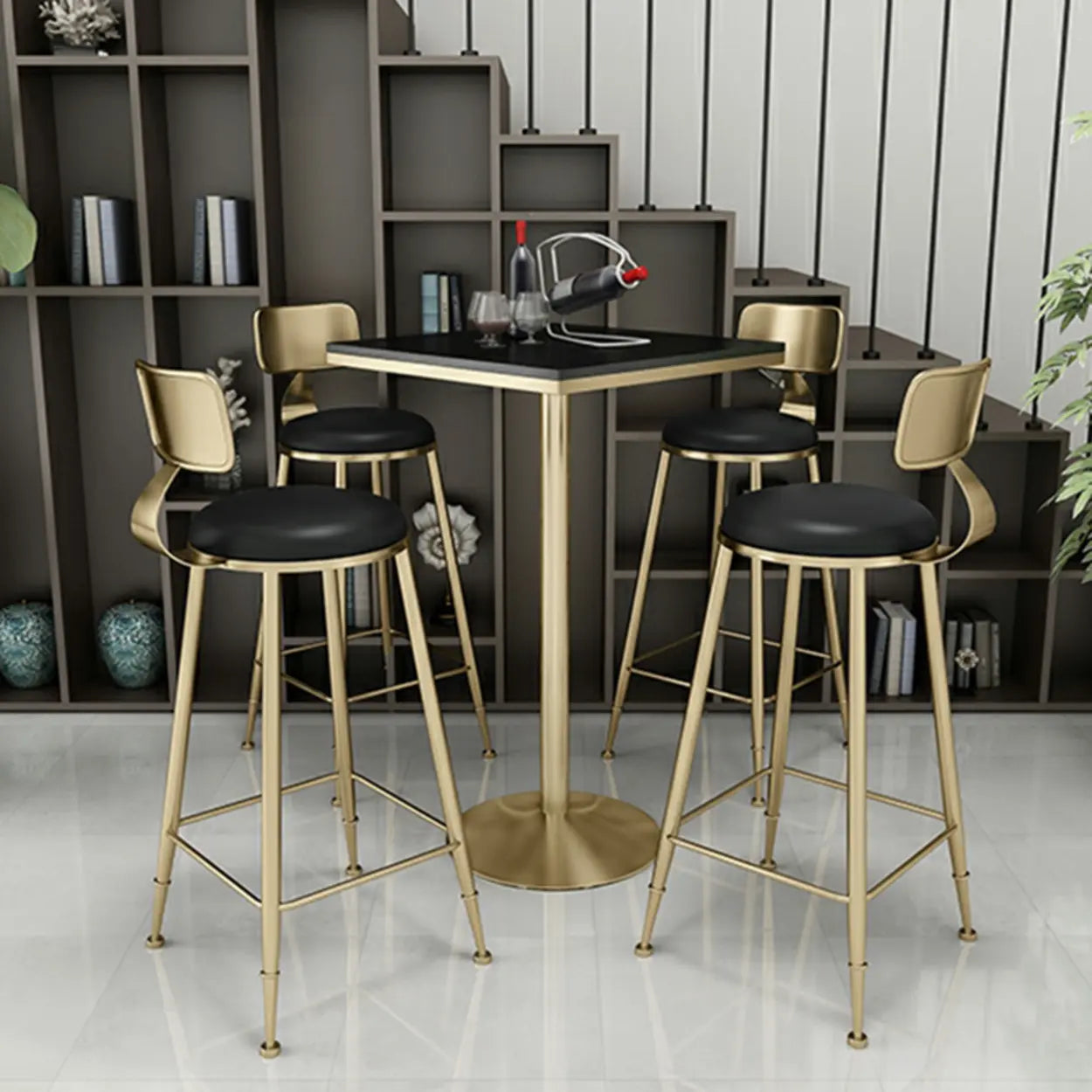 Modern Glam Round Gold Metal Armless Bar Stool