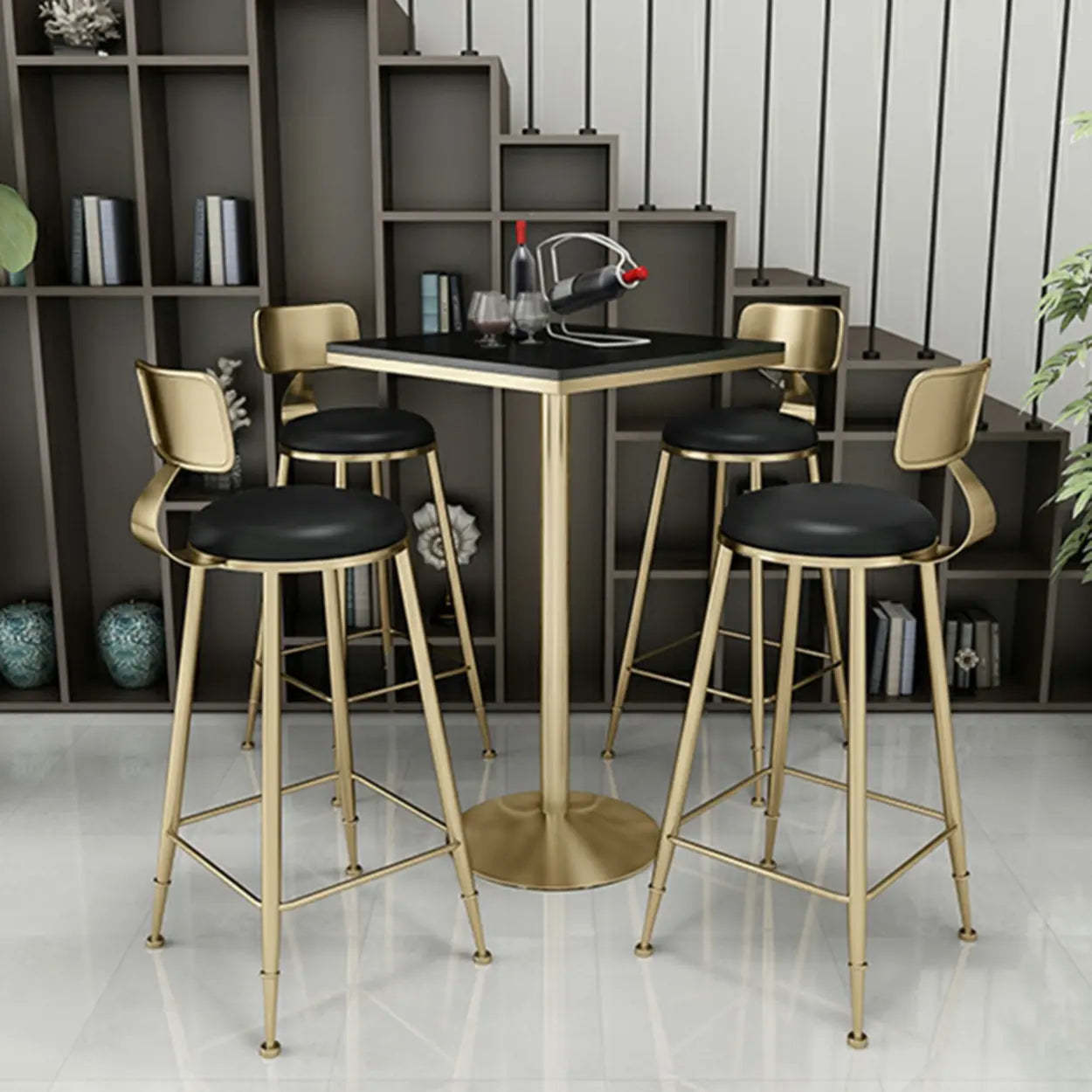Modern Glam Round Gold Metal Armless Bar Stool