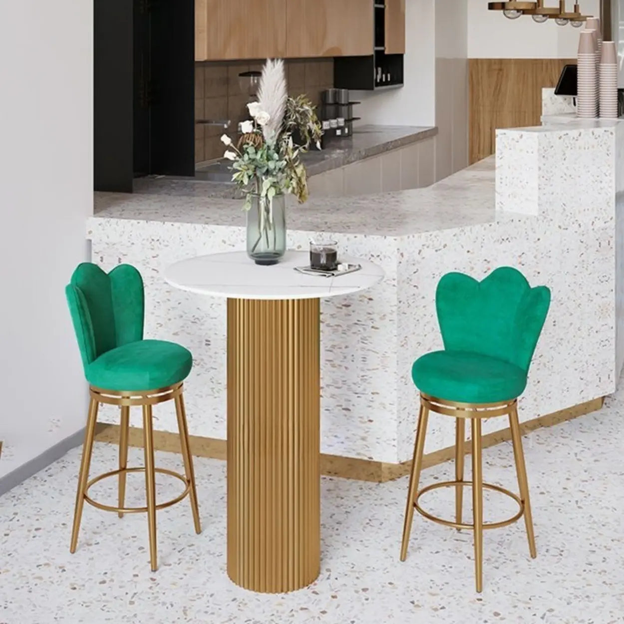 Modern Glam White Stone Bar Table — Round / Without Chairs