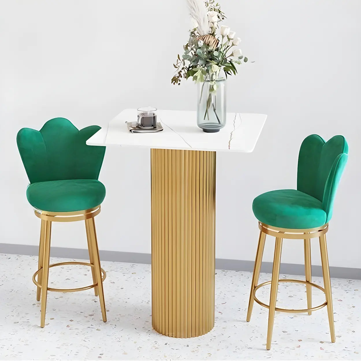 Modern Glam White Stone Bar Table — Square / Without Chairs