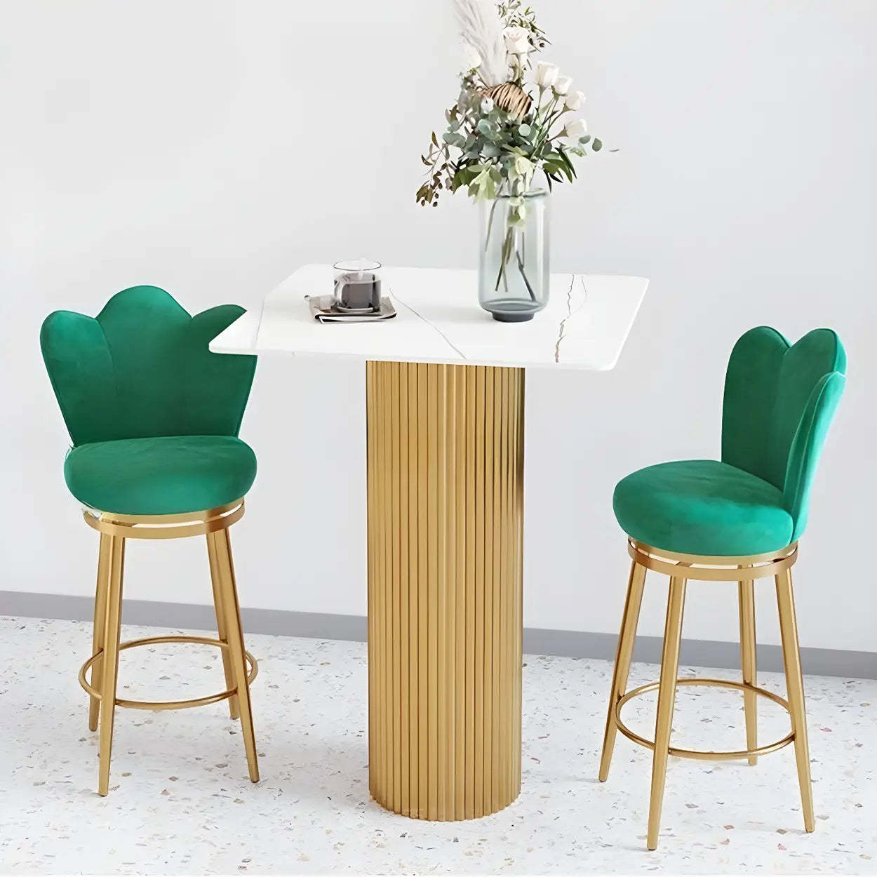 Modern Glam White Stone Bar Table — Square / Without Chairs