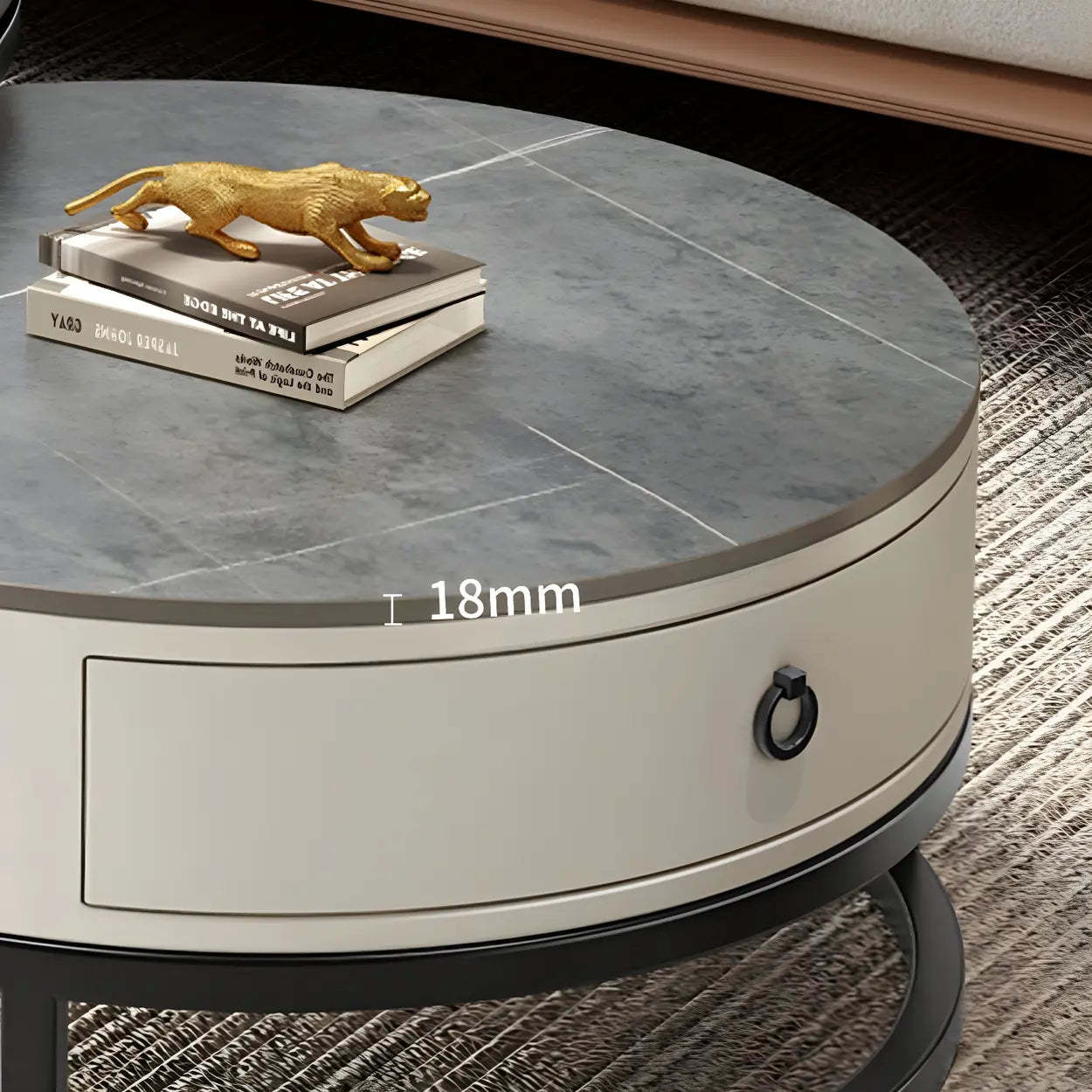 Modern Glass Round Steel Frame Nesting Coffee Tables — Grey-Gold-White
