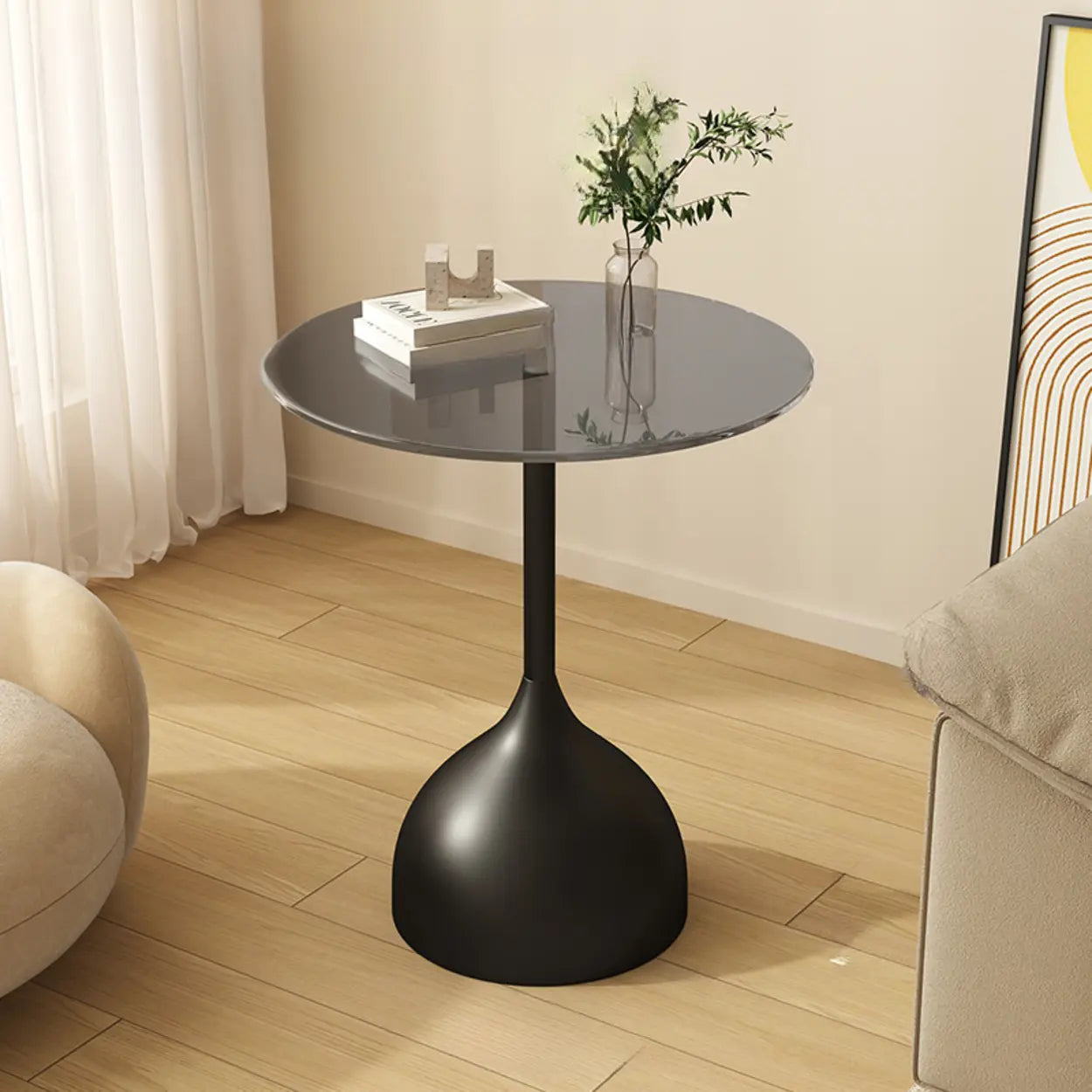 Glass Top Circular Pedestal Side Table