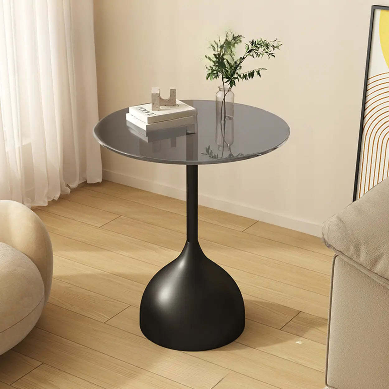 Glass Top Circular Pedestal Side Table