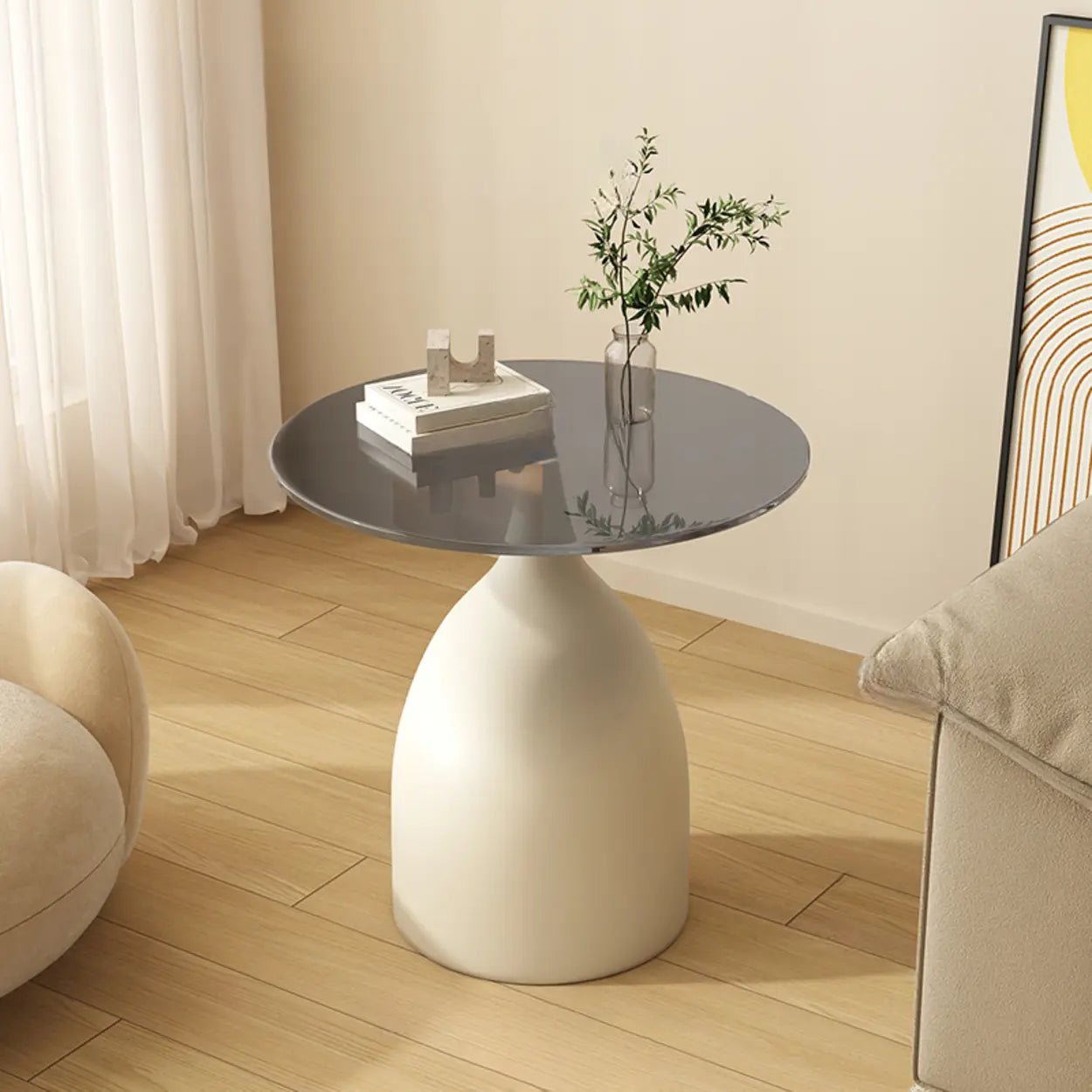 Glass Top Circular Pedestal Side Table