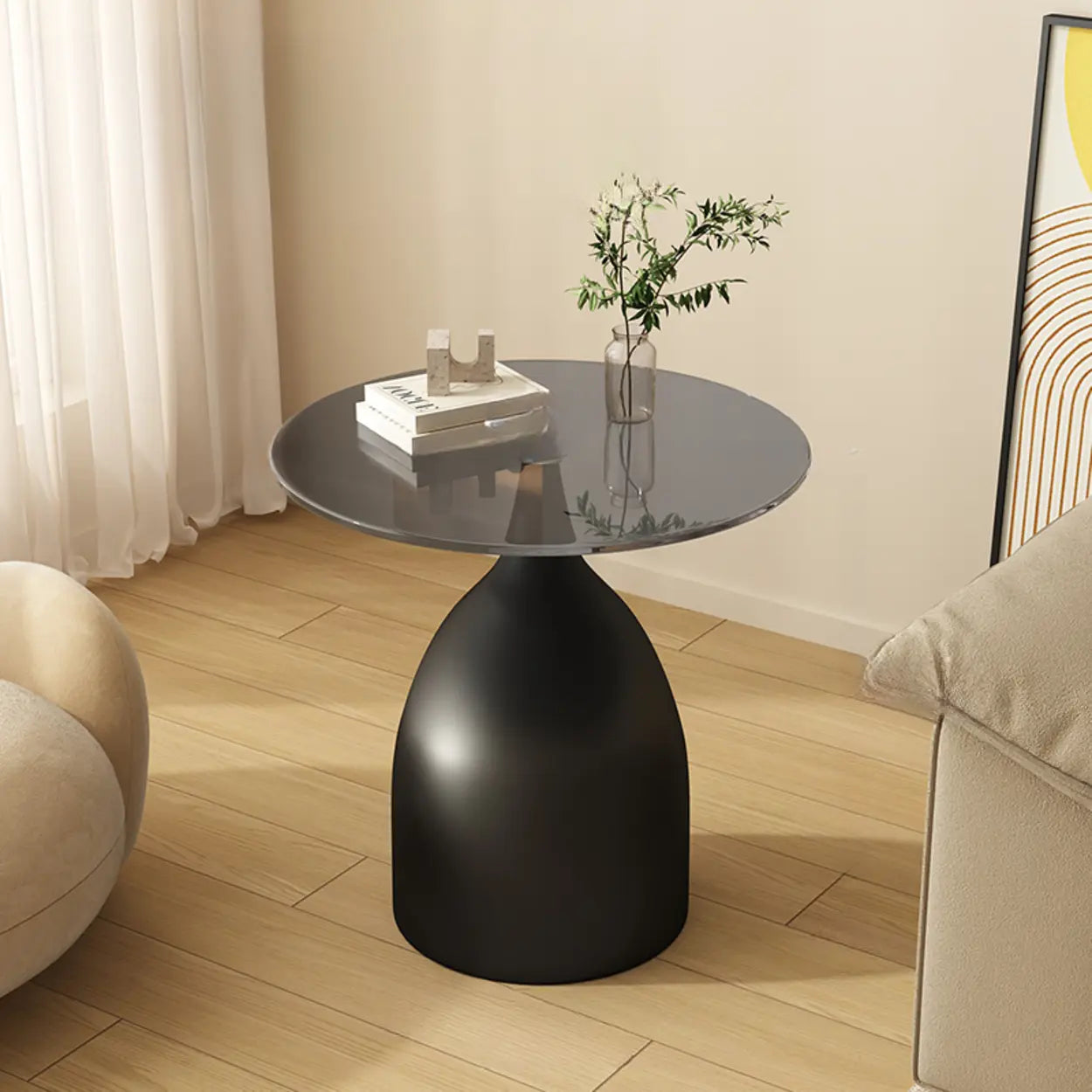 Glass Top Circular Pedestal Side Table