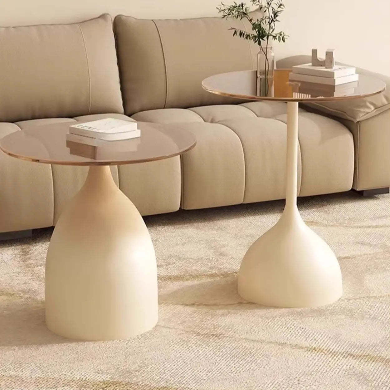 Glass Top Circular Pedestal Side Table — Black / Gray
