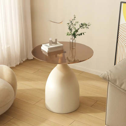 Glass Top Circular Pedestal Side Table — Black / Gray