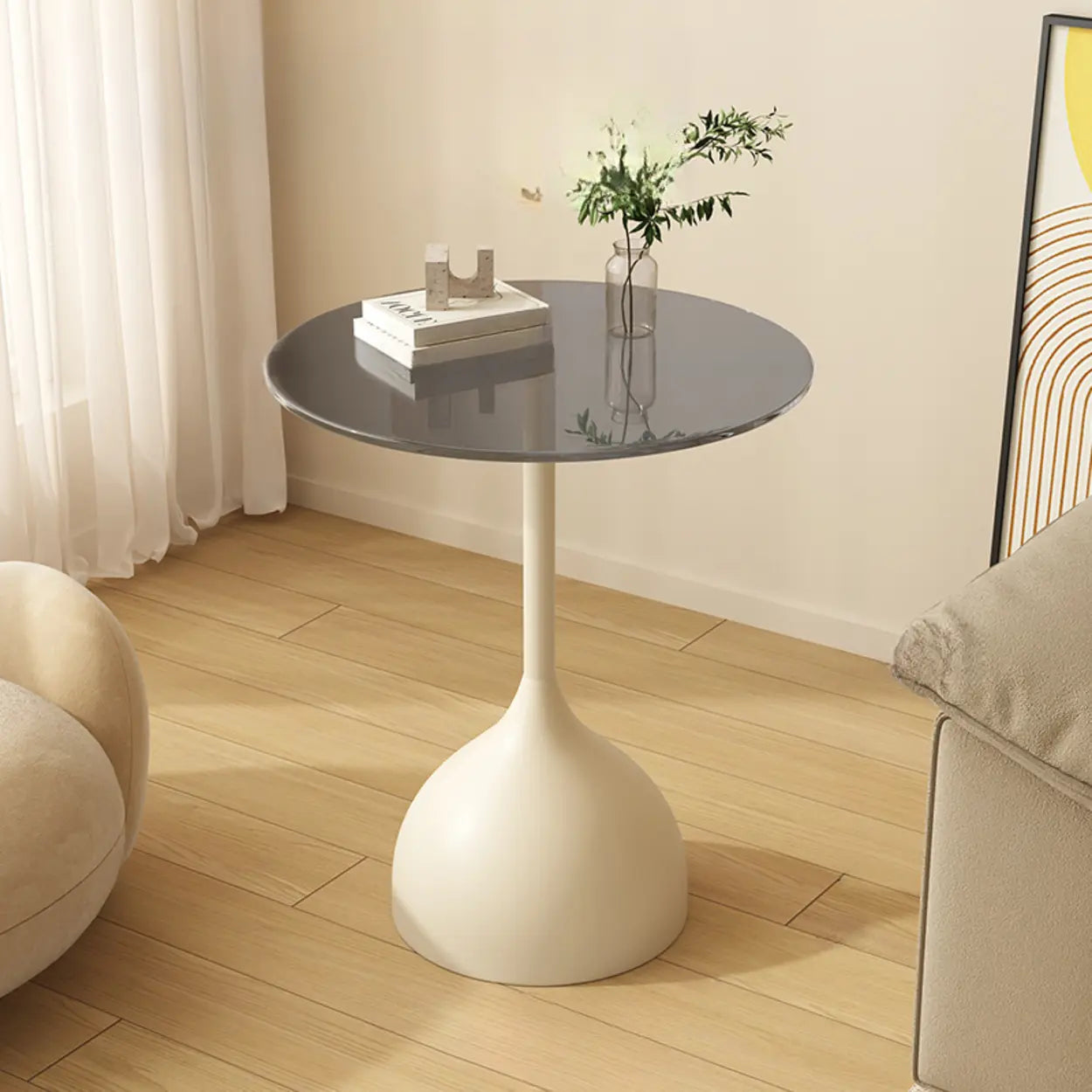 Glass Top Circular Pedestal Side Table
