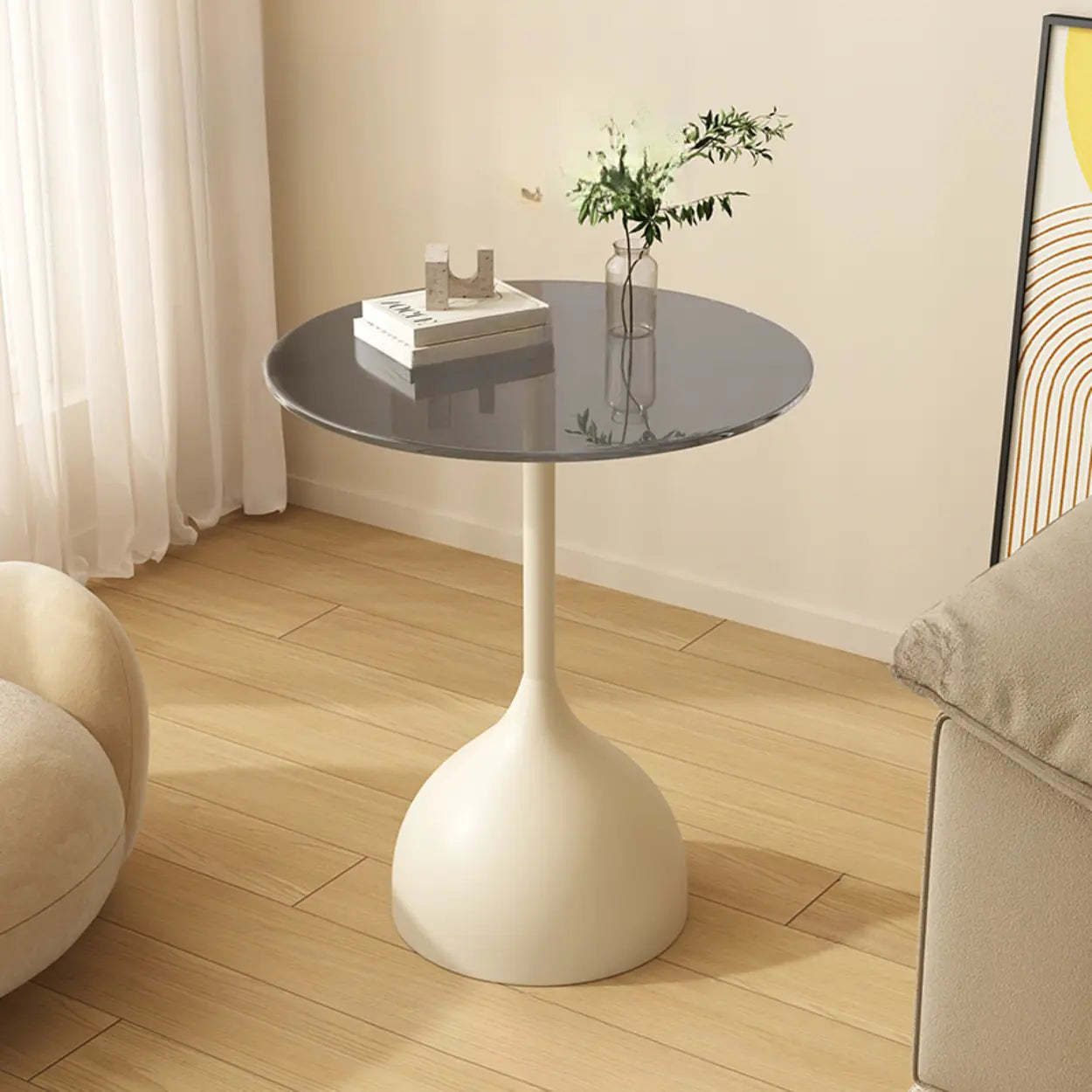 Glass Top Circular Pedestal Side Table