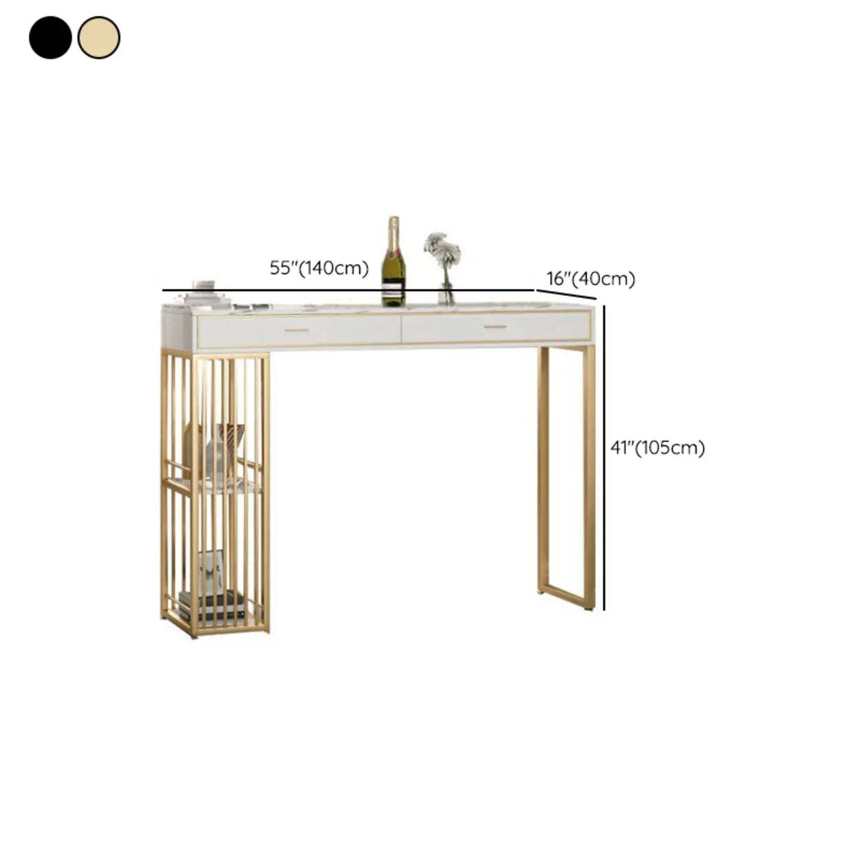 Modern Gold Bar Height Table with Shelves