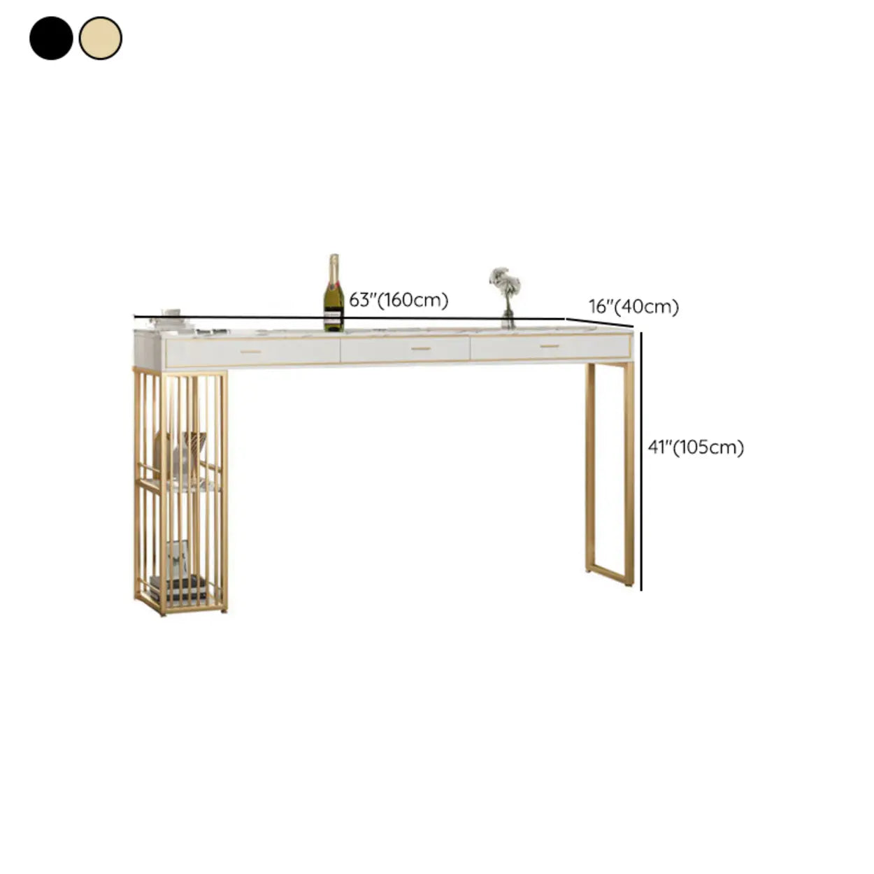 Modern Gold Bar Height Table with Shelves