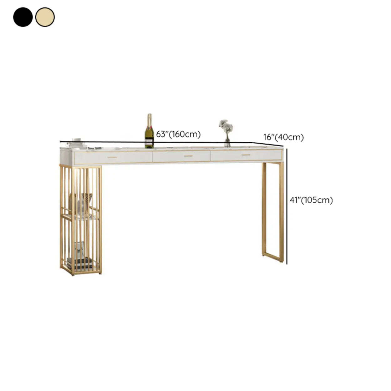 Modern Gold Bar Height Table with Shelves