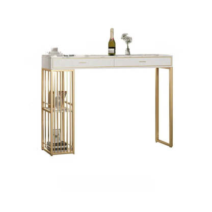 Modern Gold Bar Height Table with Shelves — Gold-White / Table Only