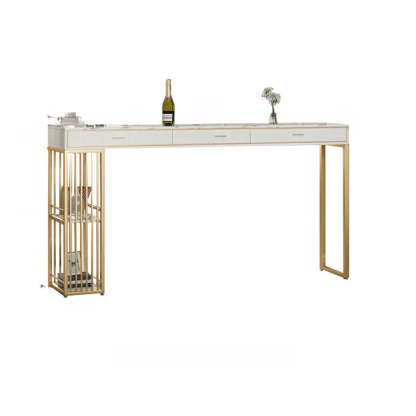 Modern Gold Bar Height Table with Shelves — Gold-White / Table Only