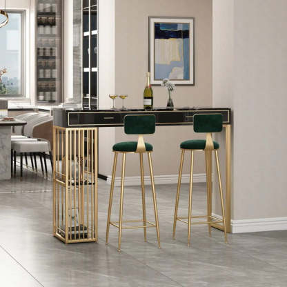 Modern Gold Bar Height Table with Shelves — Gold-Black / Table Only