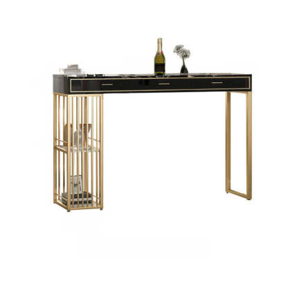 Modern Gold Bar Height Table with Shelves — Gold-Black / Table Only