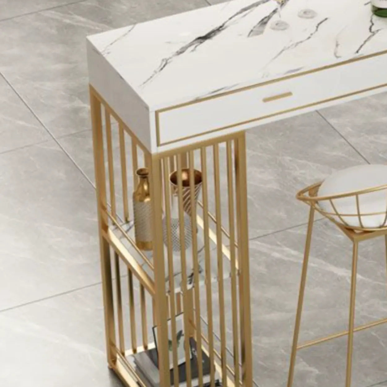 Modern Gold Bar Height Table with Shelves