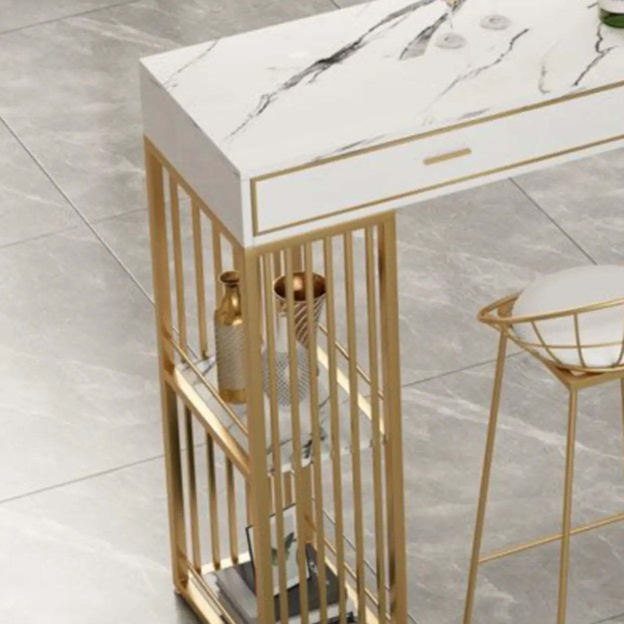 Modern Gold Bar Height Table with Shelves