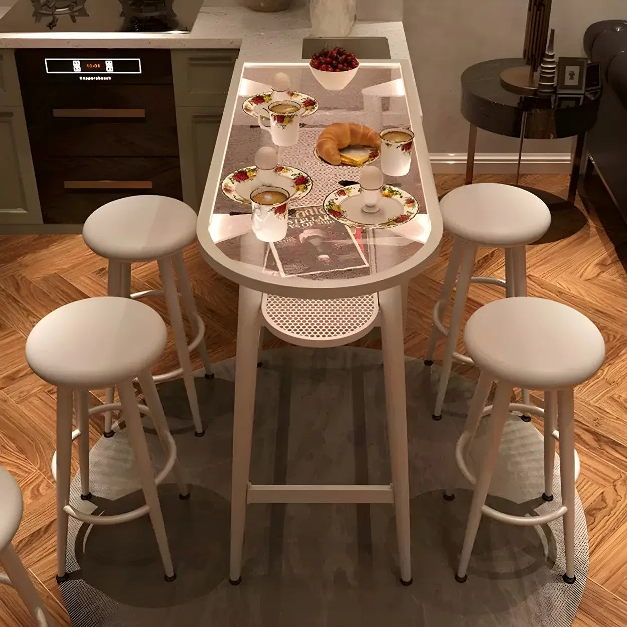Modern Gold Counter Height Bar Table with Shelf