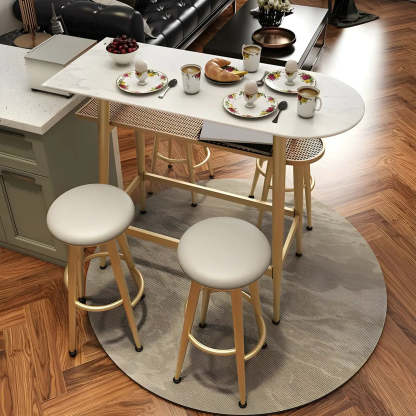 Modern Gold Counter Height Bar Table with Shelf — Stone / Table Only
