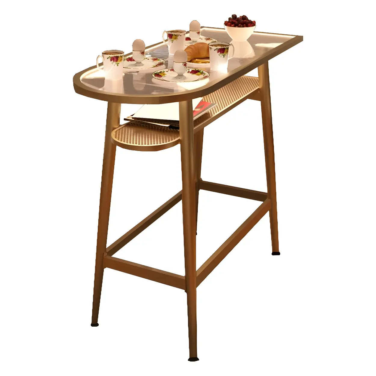 Modern Gold Counter Height Bar Table with Shelf