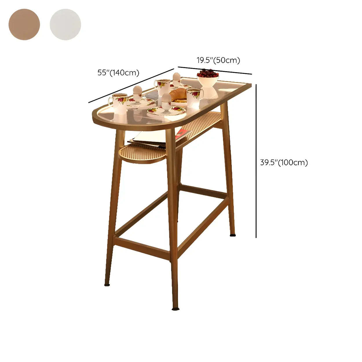Modern Gold Counter Height Bar Table with Shelf