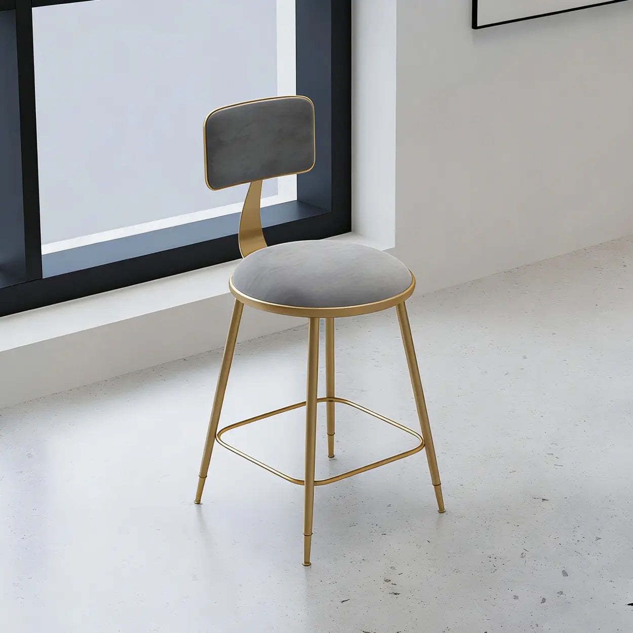 Modern Gold Low-Back Dining Chair with Footrest — 1 Piece / Dark Gray