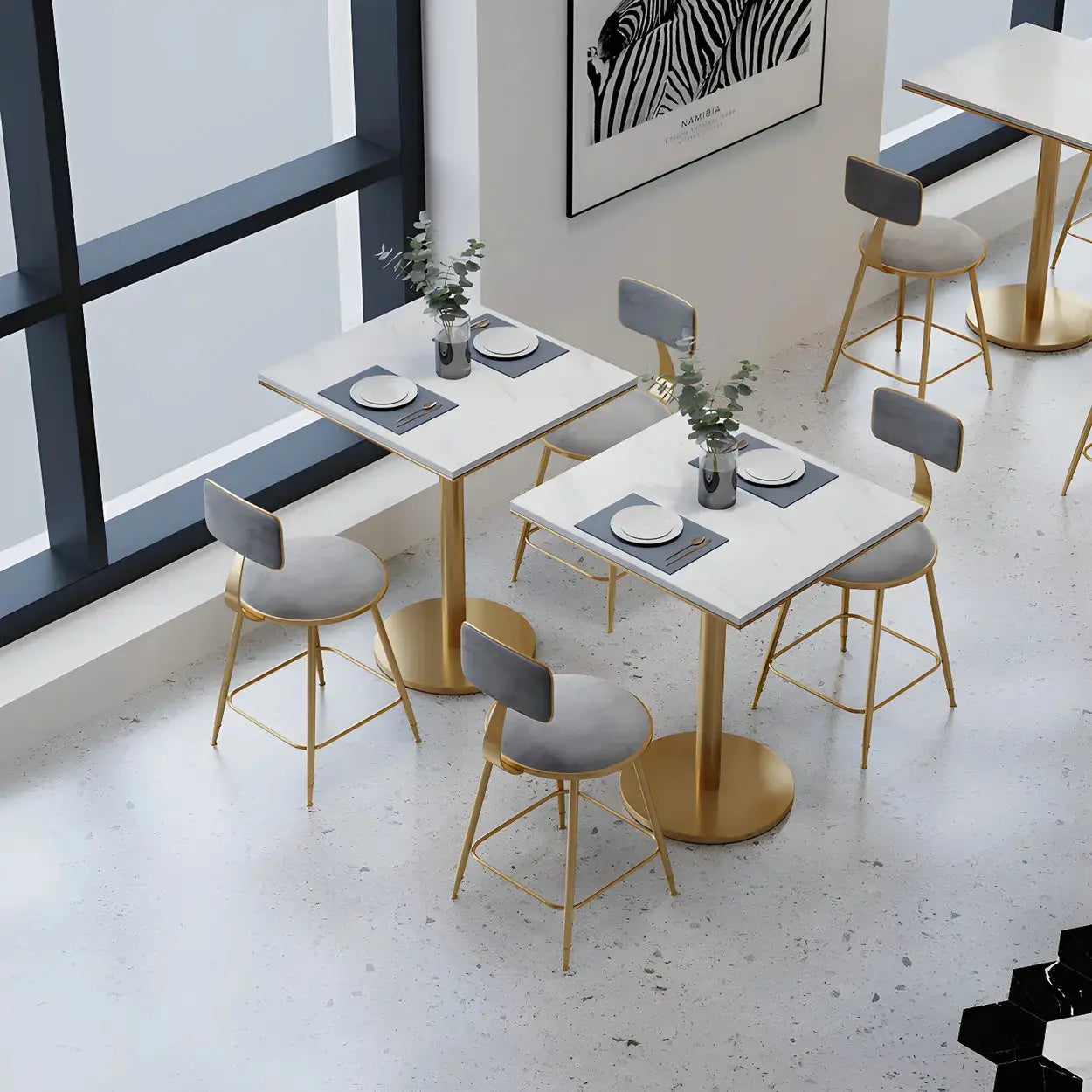 Modern Gold Low-Back Dining Chair with Footrest — 1 Piece / Light Gray