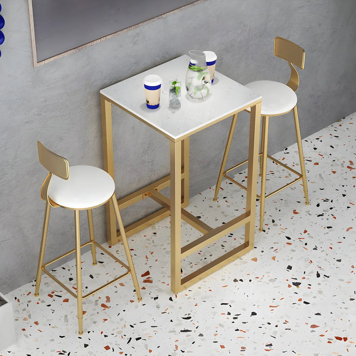 Modern Gold Square Faux Marble Bar Table — Black / Table Only