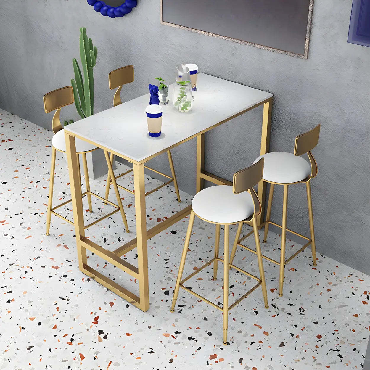 Modern Gold Square Faux Marble Bar Table — Black / Table Only