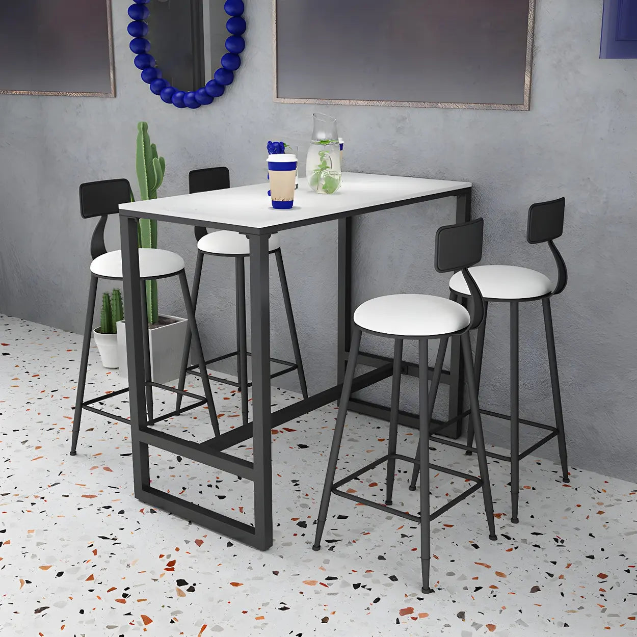 Modern Gold Square Faux Marble Bar Table — Gold / Table Only