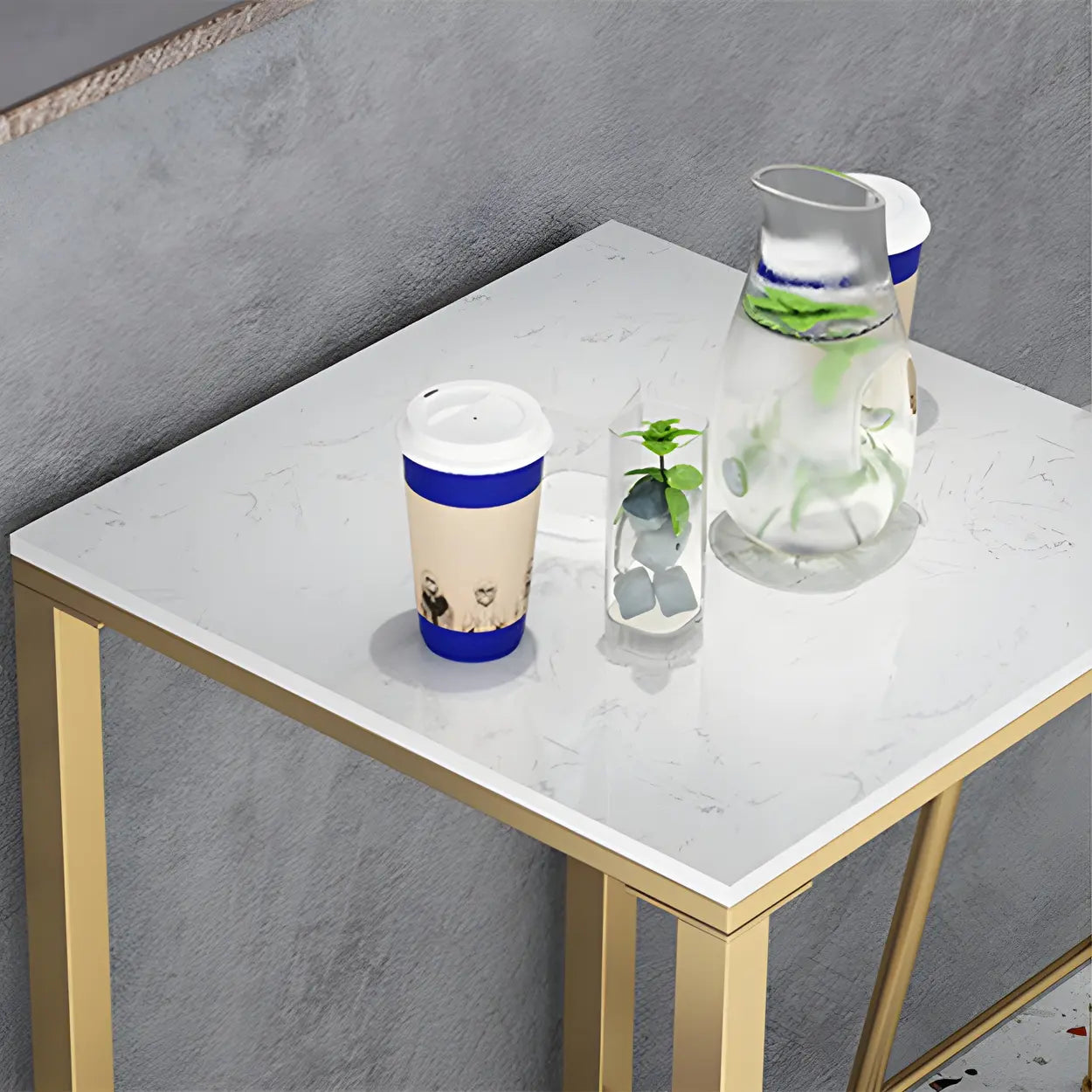 Modern Gold Square Faux Marble Bar Table — Gold / Table Only