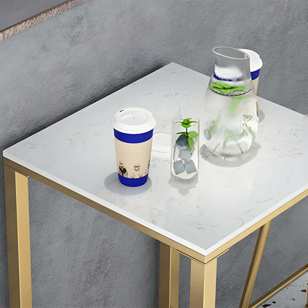Modern Gold Square Faux Marble Bar Table — Gold / Table Only