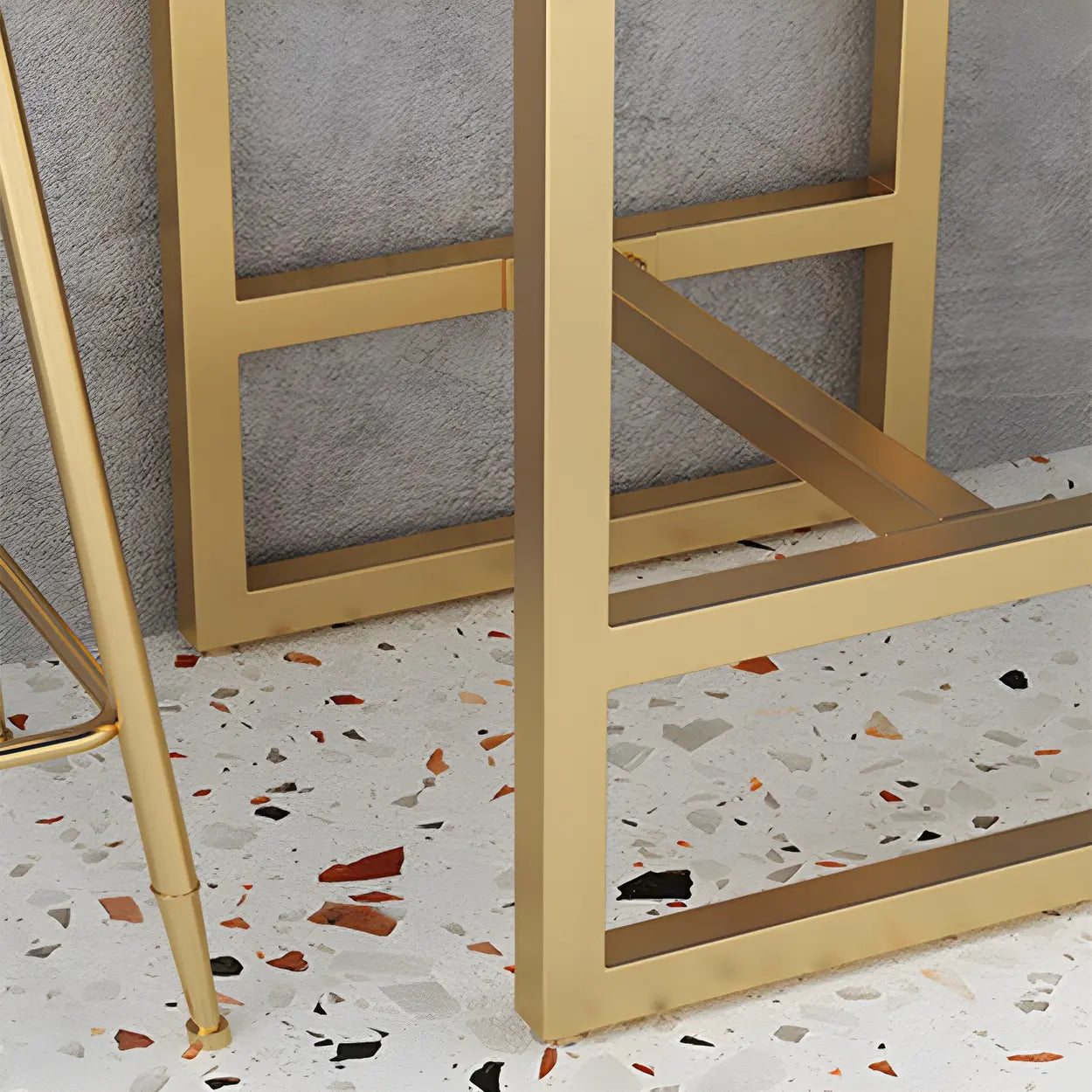 Modern Gold Square Faux Marble Bar Table — Black / Table Only