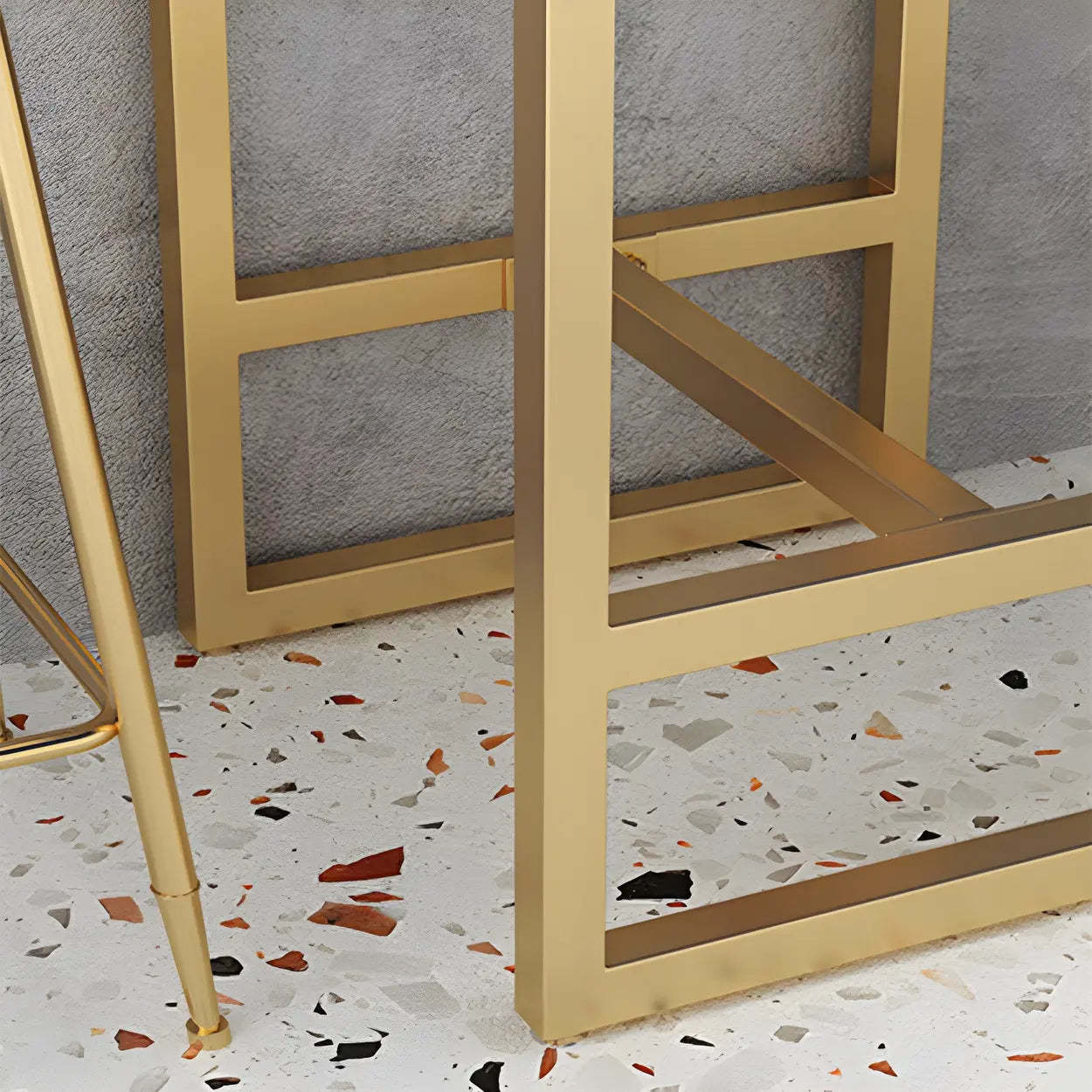 Modern Gold Square Faux Marble Bar Table — Black / Table Only