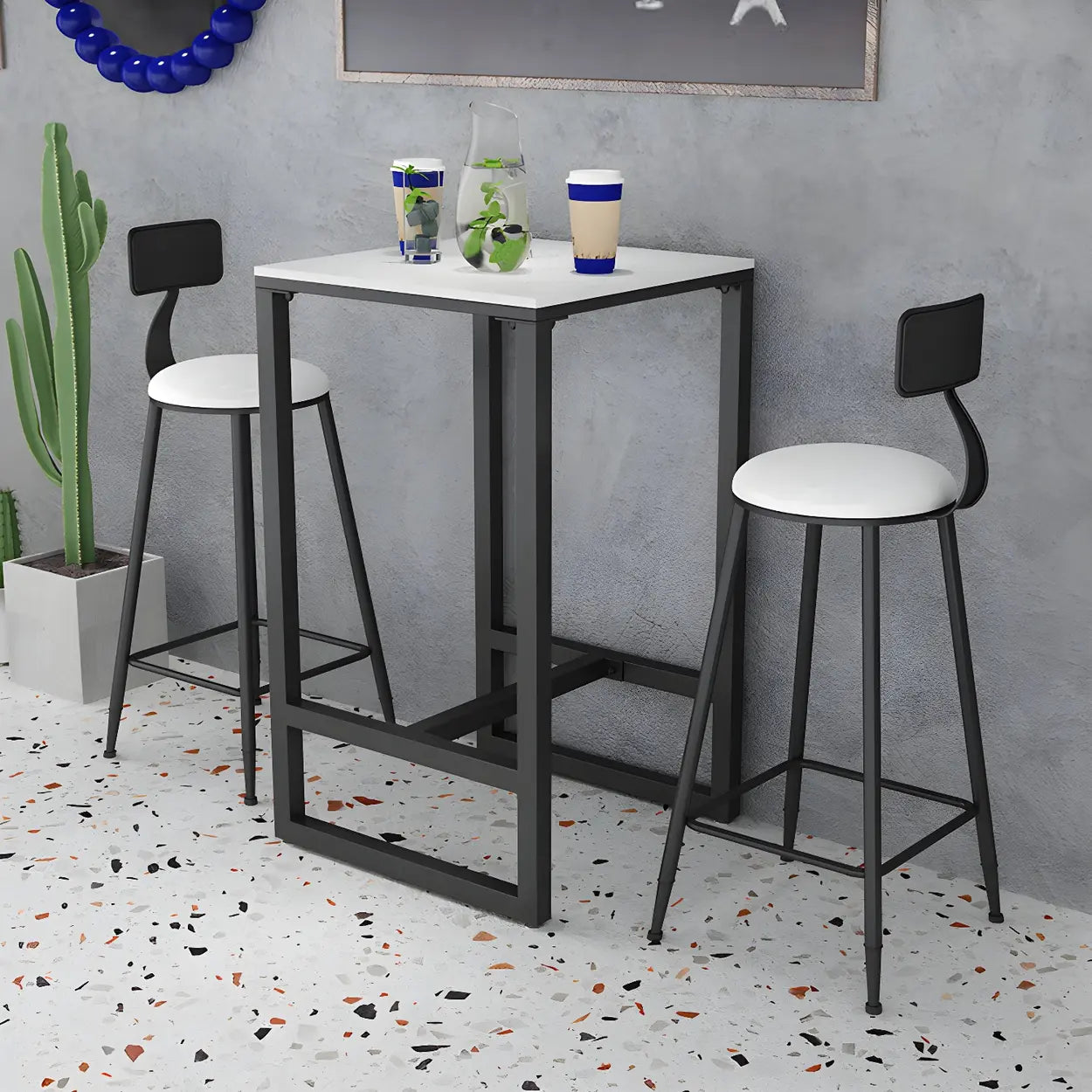 Modern Gold Square Faux Marble Bar Table — Gold / Table Only