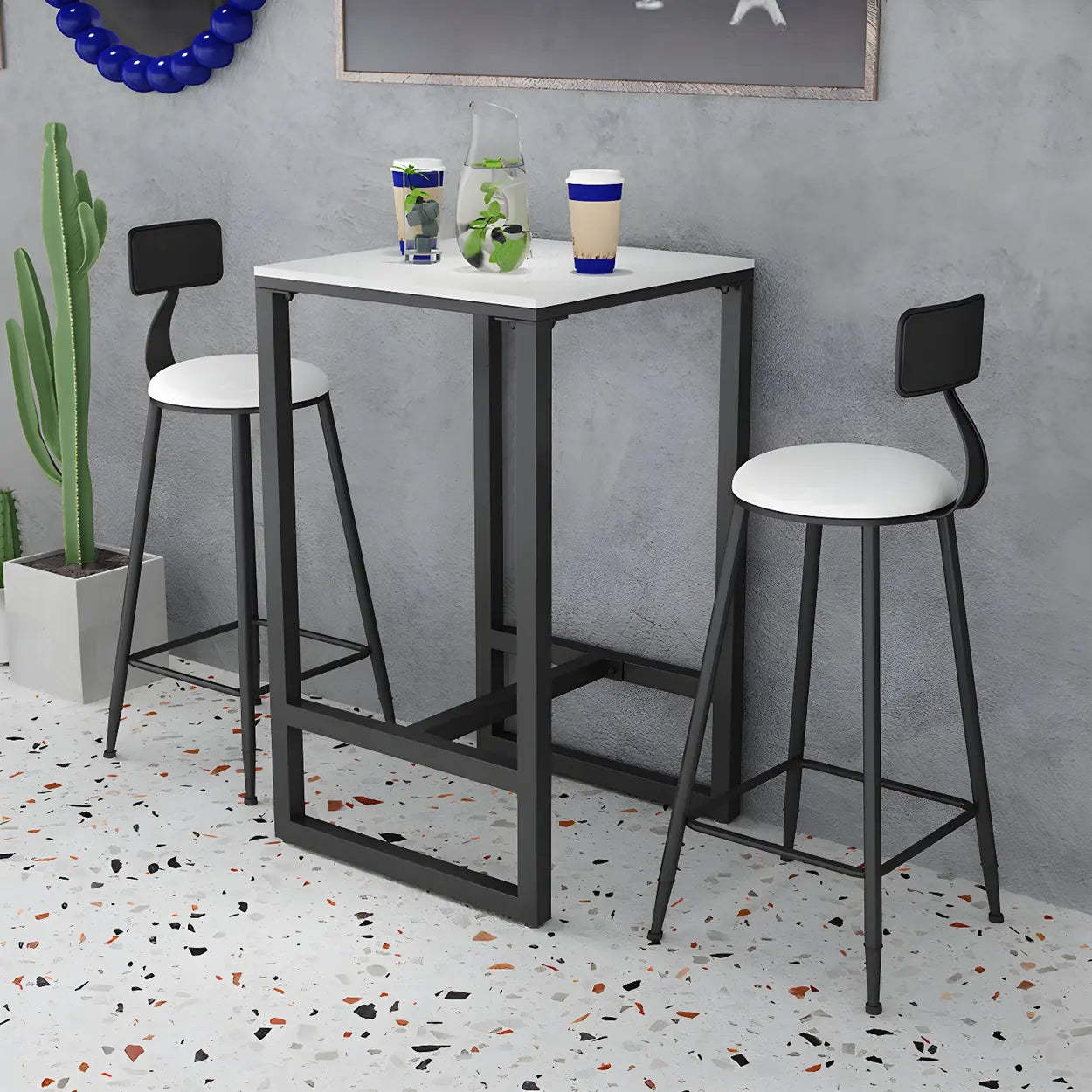 Modern Gold Square Faux Marble Bar Table — Gold / Table Only